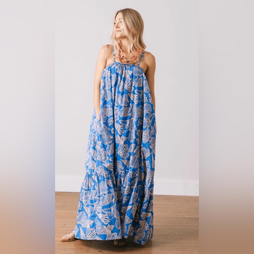 Blue and White Patterned Maxi Dress